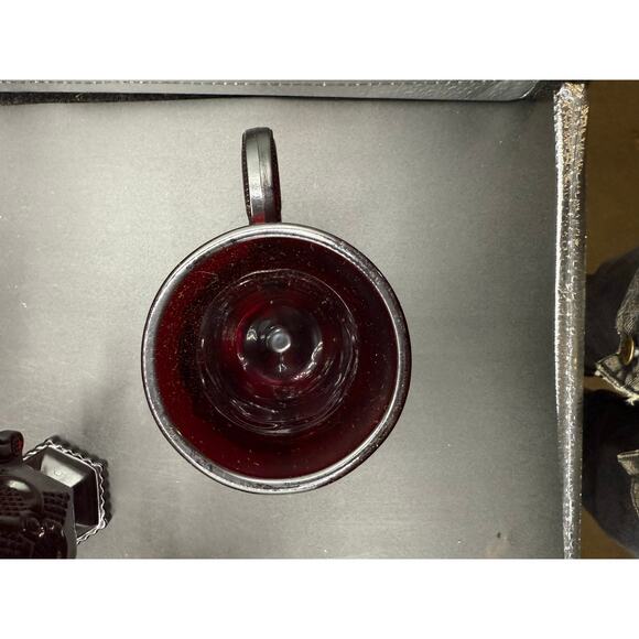 Vintage Avon Cape Cod Ruby Red Glass Footed Mugs with Matching Pitcher - Picture 4 of 8